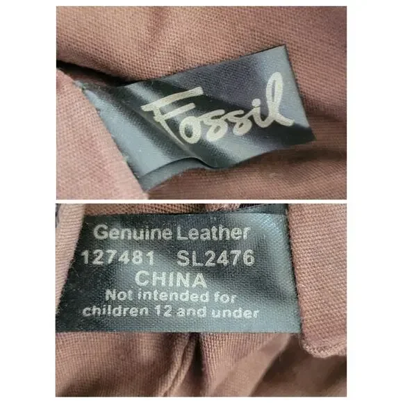 Fossil Brown Leather Suede Crossbody Bag Floral Stud Grommet Applique Full Zip - Picture 12 of 15